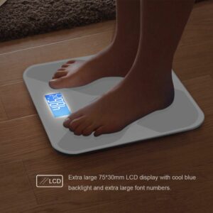 High Precision Digital Bathroom Weight Scale with Round Edge Tempered Glass Platform and Large Backlit LCD & 1-Year Warranty - Grey - Image 10